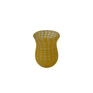 VTG MCM Italian Blown Art Glass Frosted Yellow Plaid Vase 5" Modern